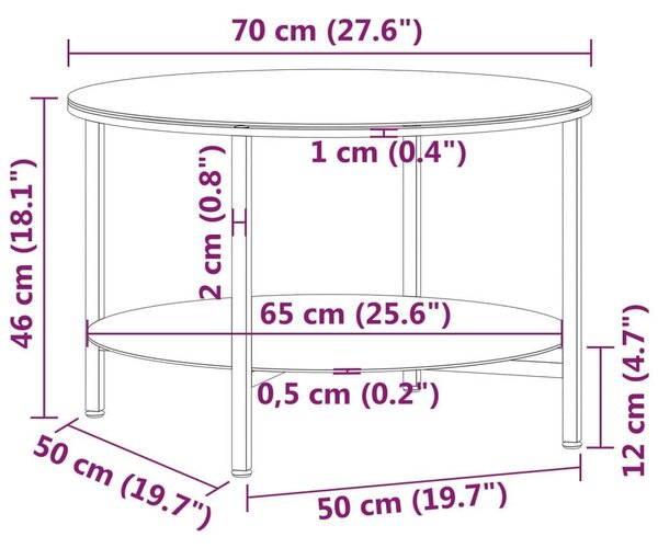 Modern Dohányzóasztal - Fekete Fém - Márvány Üveg - 70cm
