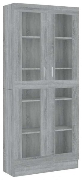 Szürke sonoma szerelt fa vitrinszekrény 82,5x30,5x185,5 cm