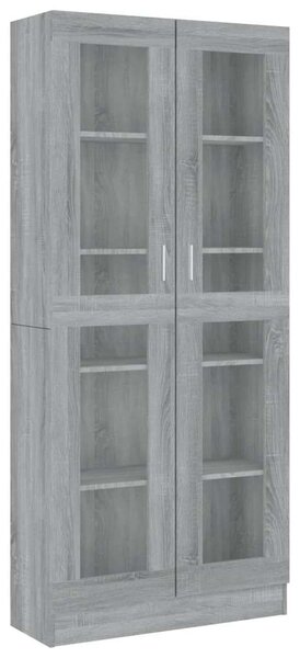 Szürke sonoma szerelt fa vitrinszekrény 82,5x30,5x185,5 cm