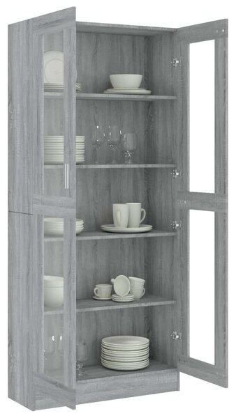 Szürke sonoma szerelt fa vitrinszekrény 82,5x30,5x185,5 cm