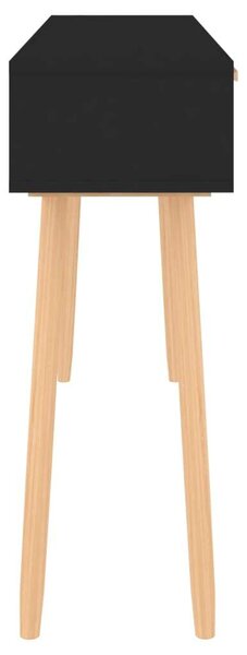 Fekete tömör fenyő és természetes rattan kisasztal 105x30x75 cm