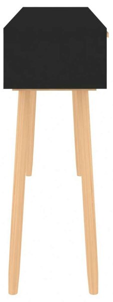 Fekete tömör fenyő és természetes rattan kisasztal 105x30x75 cm