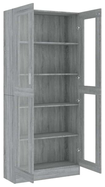 Szürke sonoma szerelt fa vitrinszekrény 82,5x30,5x185,5 cm