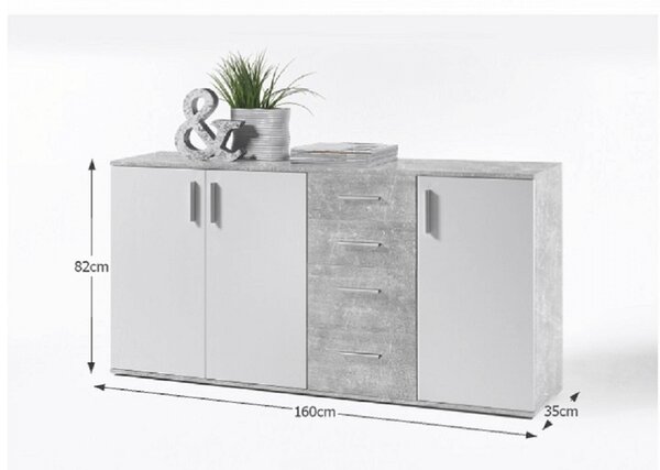 KONDELA Komód, fehér/beton, POPPY 3