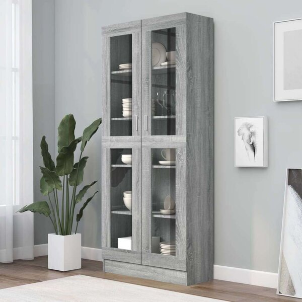 Szürke sonoma szerelt fa vitrinszekrény 82,5x30,5x185,5 cm