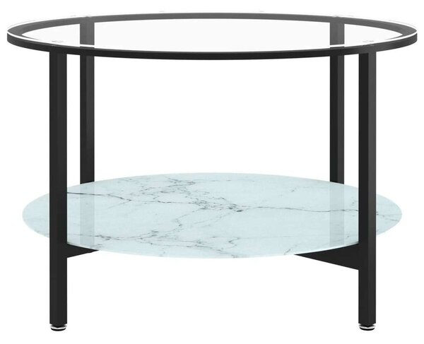 Modern Dohányzóasztal - Fekete Fém - Márvány Üveg - 70cm