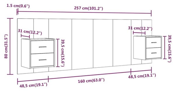 Fehér szerelt fa ágyfejtámla szekrényekkel