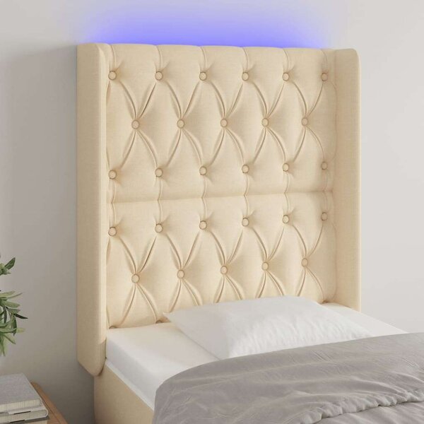 HomeSweetHome LED-es Ágyfejtámla - Krémszínű Szövet - 83x16x118/128cm
