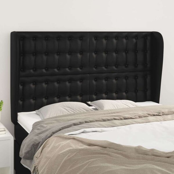 VIDAXL Szárnyas Ágyfejtámla - Fekete Műbőr - 147x23x118/128cm