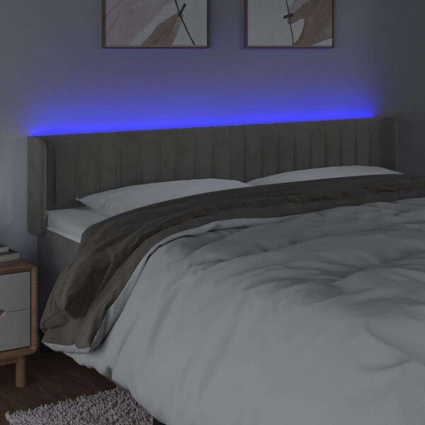 LED-es Bársony Fejtámla - Világosszürke - 163cm