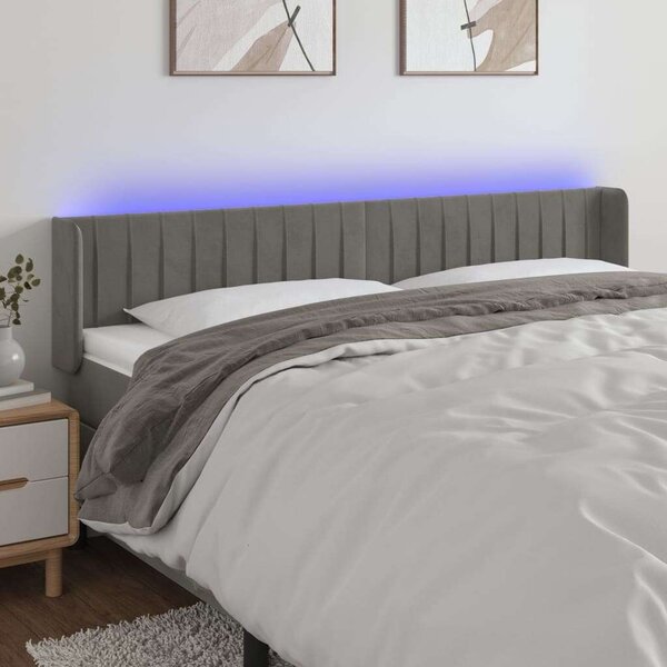 LED-es Bársony Fejtámla - Világosszürke - 163cm