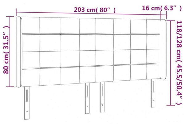 Fekete bársony led-es fejtámla 203x16x118/128 cm