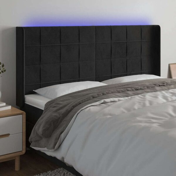 Fekete bársony led-es fejtámla 203x16x118/128 cm