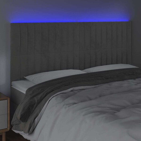 LED-es Bársony Fejtámla - Világosszürke - 200x5x118/128cm