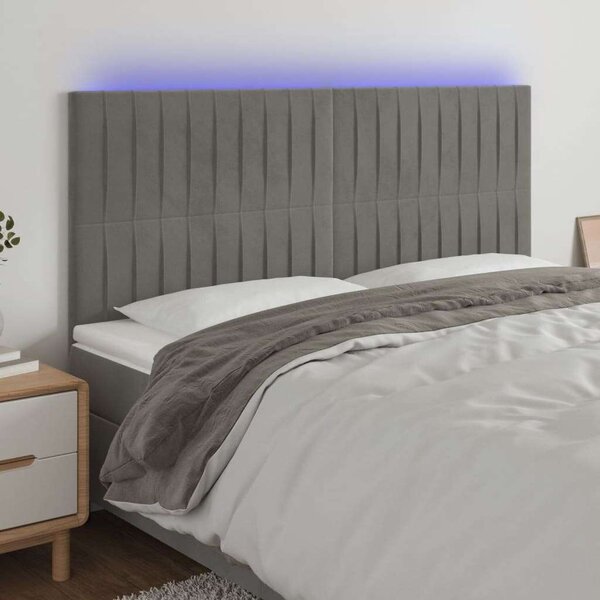 LED-es Bársony Fejtámla - Világosszürke - 200x5x118/128cm