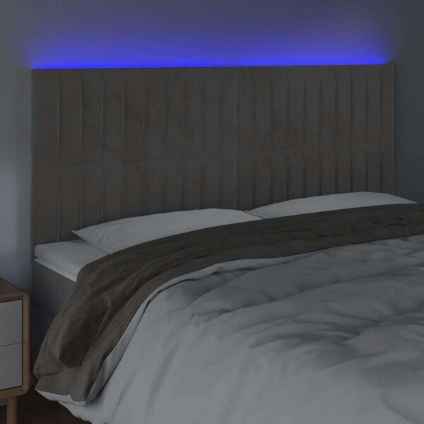 LED-es Bársony Fejtámla - Világosszürke - 200x5x118/128cm