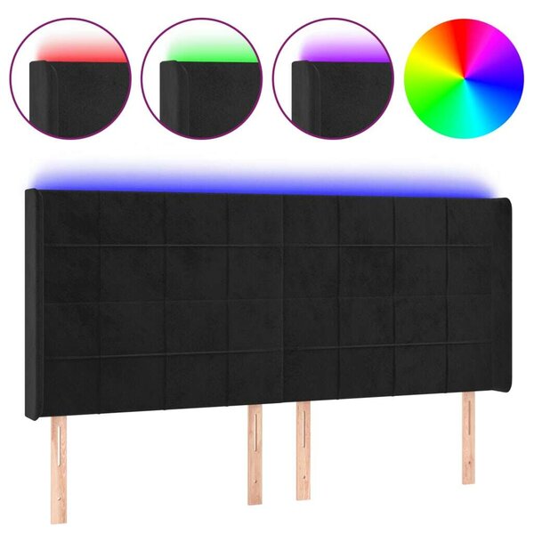 Fekete bársony led-es fejtámla 203x16x118/128 cm