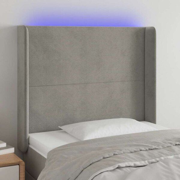Bársony LED Fejtámla - Világosszürke - 103x16x118/128cm