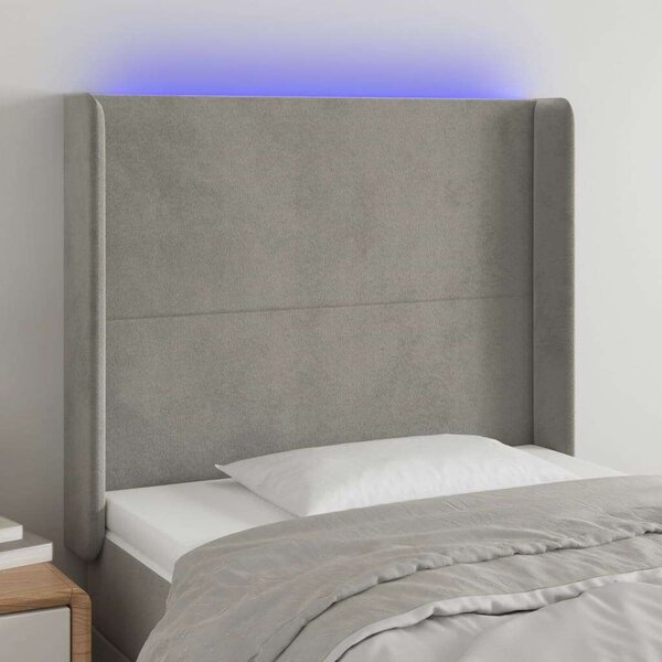 Bársony LED Fejtámla - Világosszürke - 103x16x118/128cm