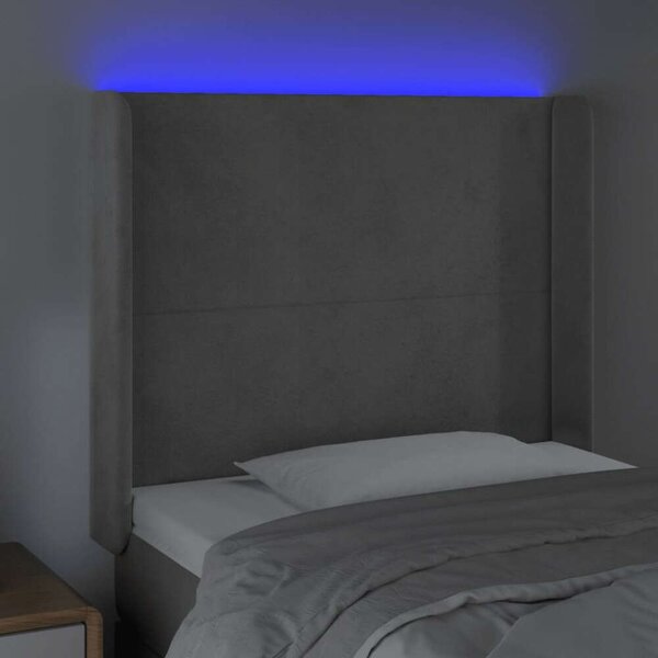 Bársony LED Fejtámla - Világosszürke - 103x16x118/128cm