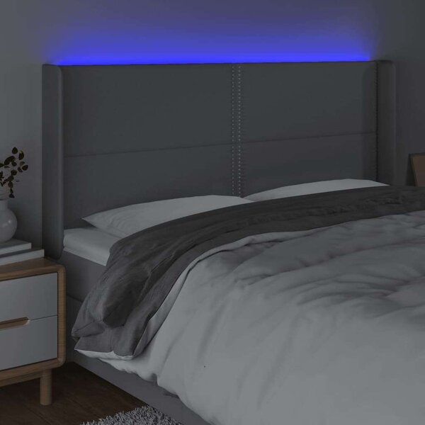 VIDAXL LED-es Ágyfejtámla - Szövet - Világosszürke - 203x16x118/128cm