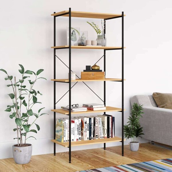 VIDAXL 5 Polcos Polcrendszer - Fekete Fém és Tölgyfa - 80x40x163 cm