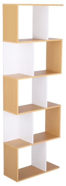 Modern könyvespolc, 5 szintes, fehér-fenyő - RECTO-VERSO