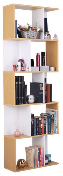 Modern könyvespolc, 5 szintes, fehér-fenyő - RECTO-VERSO