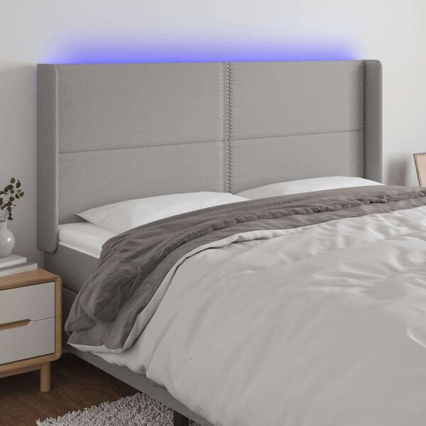 VIDAXL LED-es Ágyfejtámla - Szövet - Világosszürke - 203x16x118/128cm