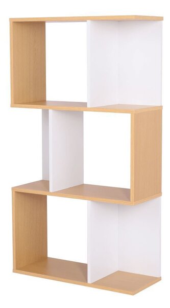 Modern könyvespolc, 3 szintes, fehér-fenyő - RECTO-VERSO