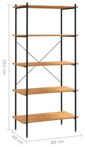 VIDAXL 5 Polcos Polcrendszer - Fekete Fém és Tölgyfa - 80x40x163 cm