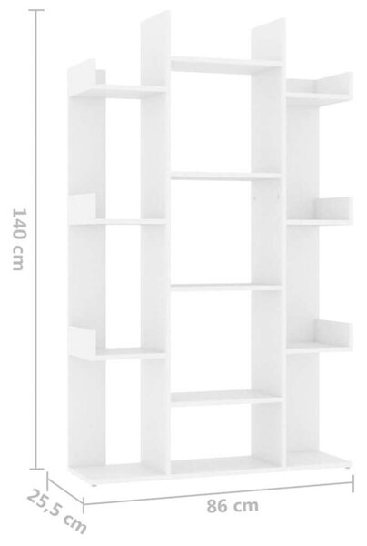 Modern Fehér Könyvespolc - 13 Rekeszes - 86x25,5x140 cm
