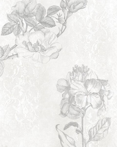 Vintage stílusú virágmintás tapéta, 200x250 cm, halványszürke - GRIS FLORAL