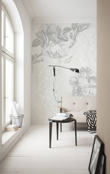 Vintage stílusú virágmintás tapéta, 200x250 cm, halványszürke - GRIS FLORAL