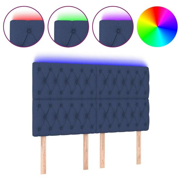 VidaXL Kék Szövet Ágytámlá LED-del - 160x7x118/128 cm