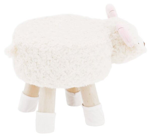 Puff, bárány alakú, bársony, fehér - rózsaszín - MOUTON