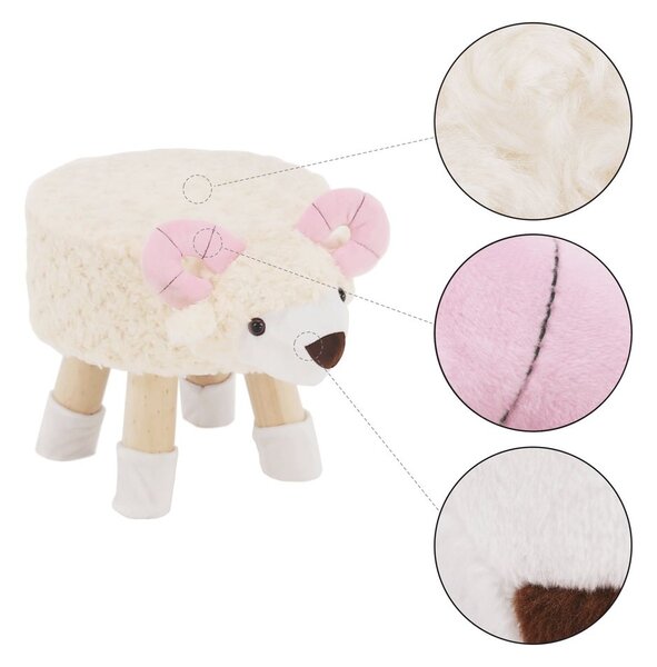Puff, bárány alakú, bársony, fehér - rózsaszín - MOUTON