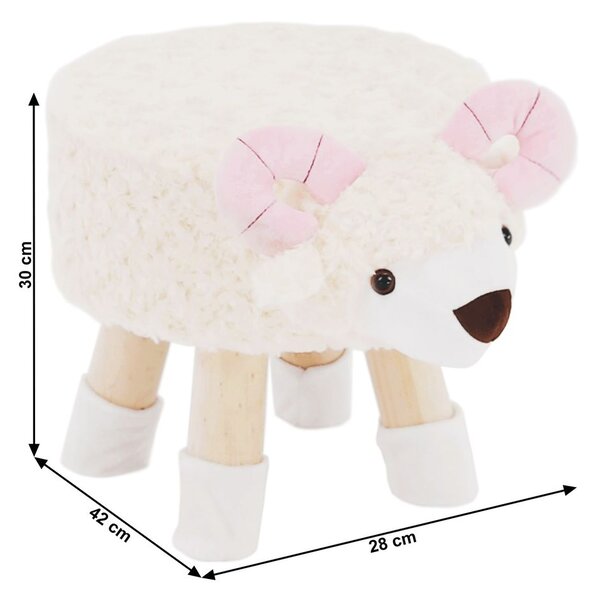 Puff, bárány alakú, bársony, fehér - rózsaszín - MOUTON