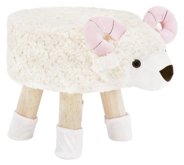 Puff, bárány alakú, bársony, fehér - rózsaszín - MOUTON