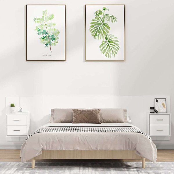 Fehér szerelt fa ágyfejtámla szekrényekkel