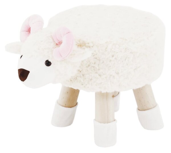 Puff, bárány alakú, bársony, fehér - rózsaszín - MOUTON
