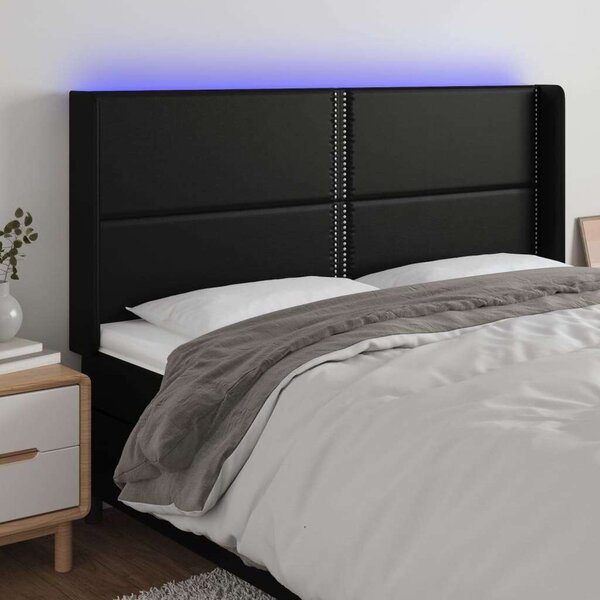 LED Fejtámla - Fekete Műbőr - 183x16x118/128cm