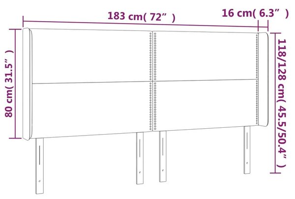 LED Fejtámla - Fekete Műbőr - 183x16x118/128cm