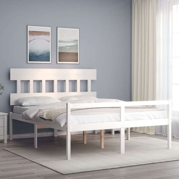 VidaXL fehér tömör fa ágykeret fejtámlával 5FT King Size