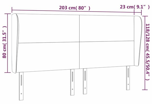 Bársony Ágyfejtámla Szárnyakkal - Világosszürke - 203cm