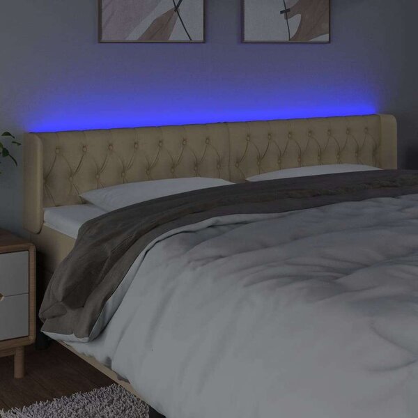 Krémszínű szövet led-es fejtámla 203 x 16 x 78/88 cm