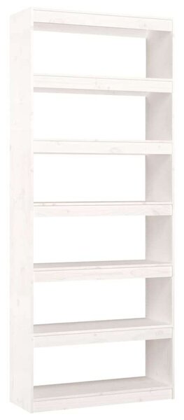 Fenyőfa Könyvespolc/Térelválasztó - Fehér - 80x30x199,5cm