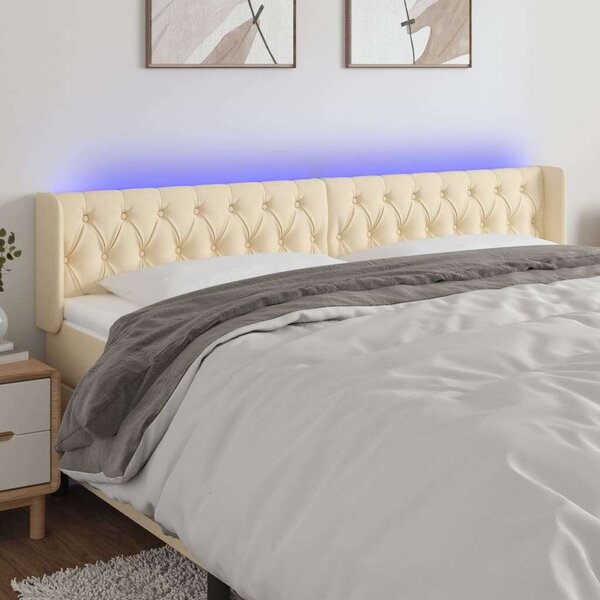 Krémszínű szövet led-es fejtámla 203 x 16 x 78/88 cm