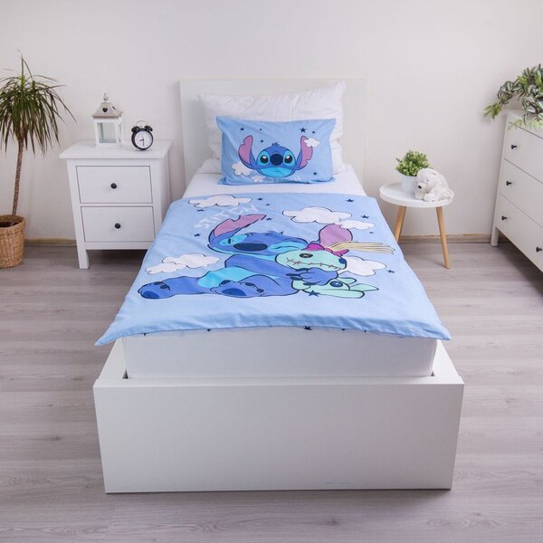 Kék pamut gyerek ágyneműhuzat babaágyhoz 100x135 cm Lilo & Stitch "Clouds" – Jerry Fabrics