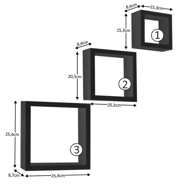Polcok (3 db) Kvoro (fekete). 1015268